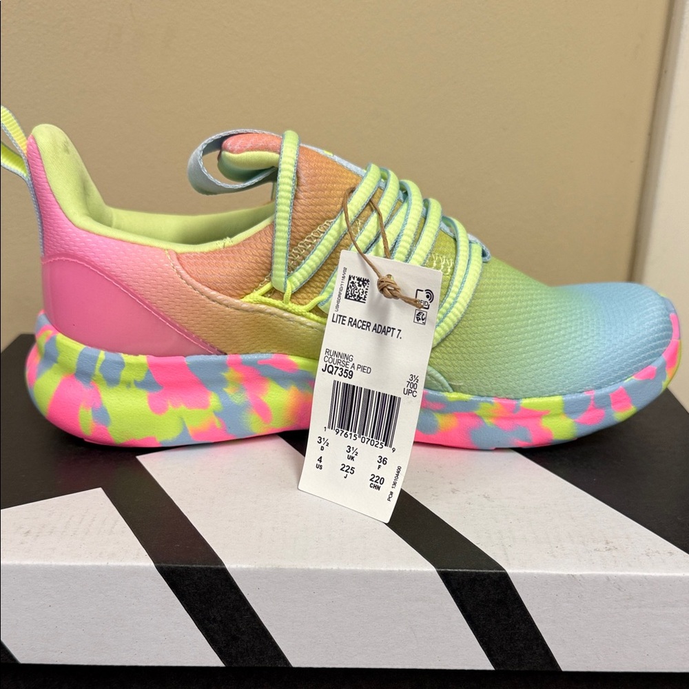 Adidas Lite Racer Adapt 7.0K Kids Pastel Rainbow Sneakers Sz 4 Big Kids NIB - Picture 4 of 7